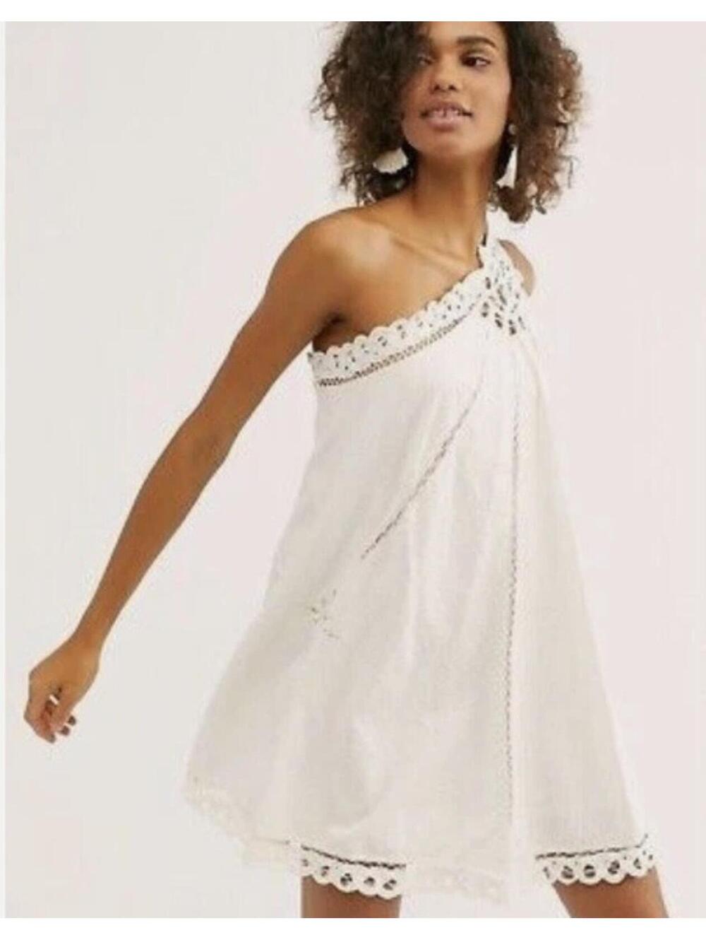 NWT Free People Billie Battenburg One-Shoulder White Femme Lace Mini size L
